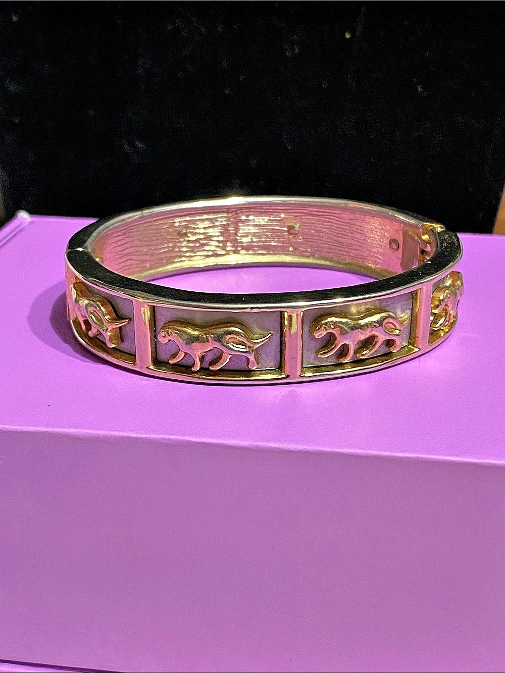 Lion Motif Hinged Bracelet in Gold & Silver